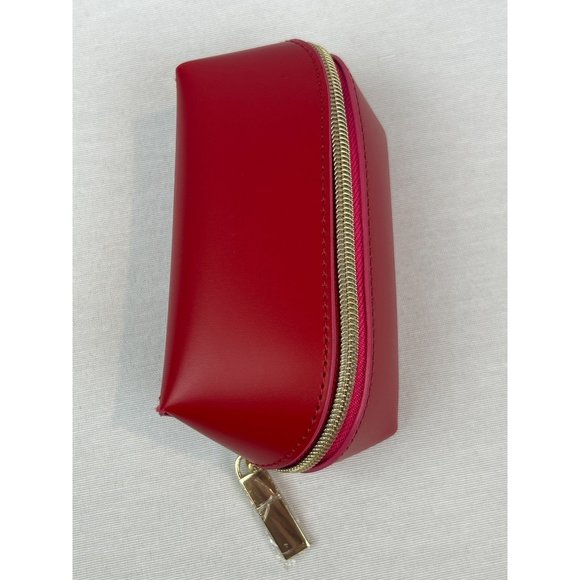 Elizabeth Arden Handbags - Elizabeth Arden Red Faux Leather Cosmetic Bag Gold Pink Zipper Closure